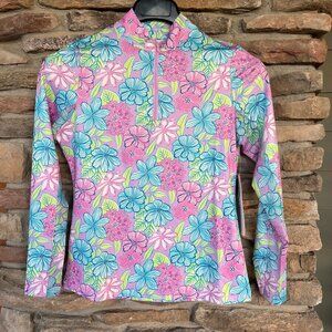 Gottex Women's Golf Tennis Pickleball Mock Neck 1/4 Zip Top XS Floral Print NWT